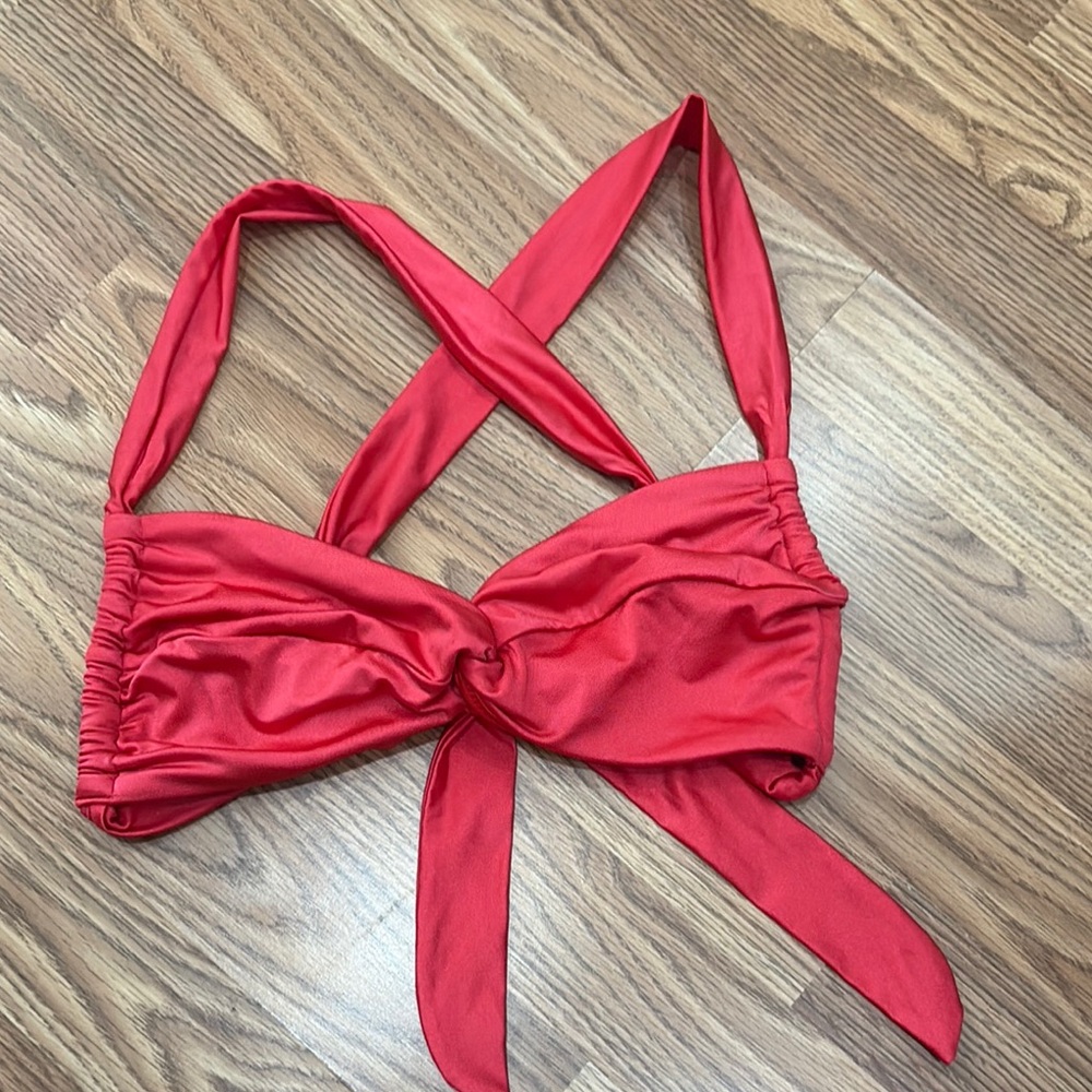 Red pink Satin like swim top 32DD